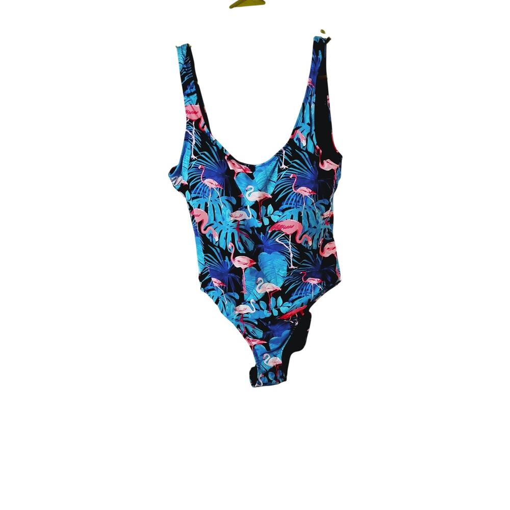 NWT Hot Coals Women's Large One-Piece Swimsuit Flamingos Tropical Pink Blue